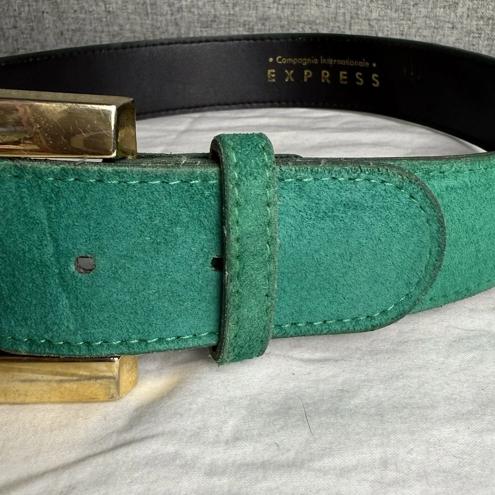 Vintage 80s/90s Compagnie Internationale Express Green Leather Suede‎ Belt Small